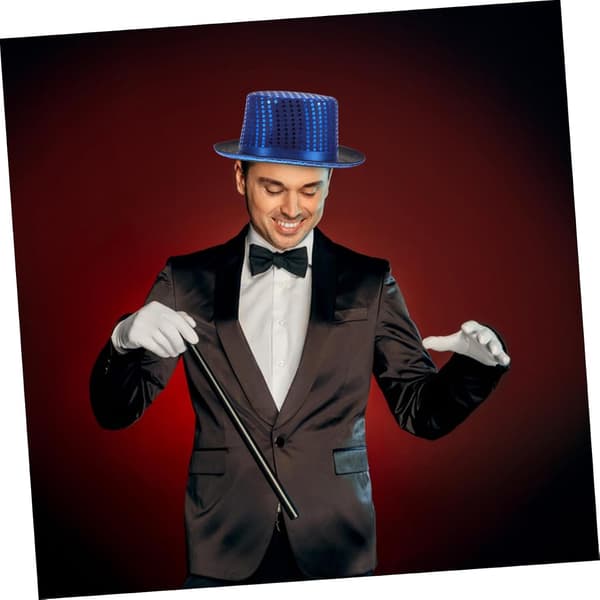 Pailletcylinderhat til kostume Åndbart materiale til sceneoptrædener Jazzshows og festbegivenheder Blå