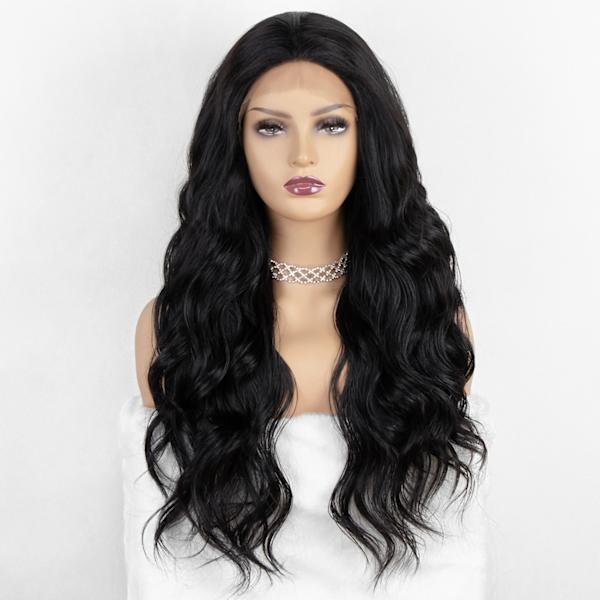 Modeperuk för kvinnor, fluffig vågig frisyr, svart, lämplig för fester, Halloween, rollspel, fester, dejting och andra tillfällen, svart