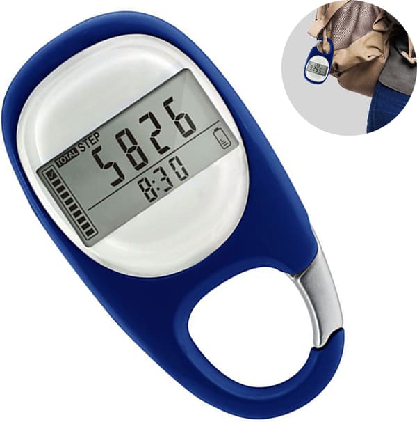 3D Pedometer with Clip - Digital Simple Step Counter to Measure Distance
