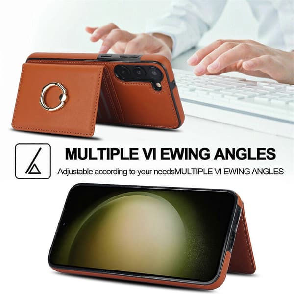 Samsung Galaxy S23 Case With Card Holder, Military Grade Drop Protection, Durable Shockproof Case - [DB] Brown Brown