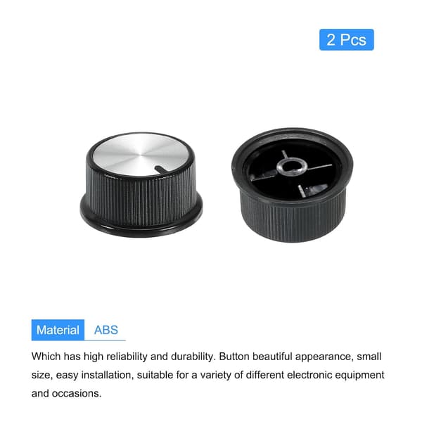 Potentiometerkontrollratt ABS-gitarr för 6 mm D-typ axel elektriska effektförstärkare stereos, ton 180 grader roterande svart silver 2 st