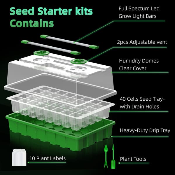 LED Seed Starter Kit with Grow Light – Full Spectrum Grow Box White Blue Light for Indoor Plants Germination b b