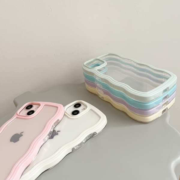 Transparent Sweet Curly Simple Wavy Shell, Aesthetic Design Bumper, Soft TPU for iPhone 14 Pro Max-White