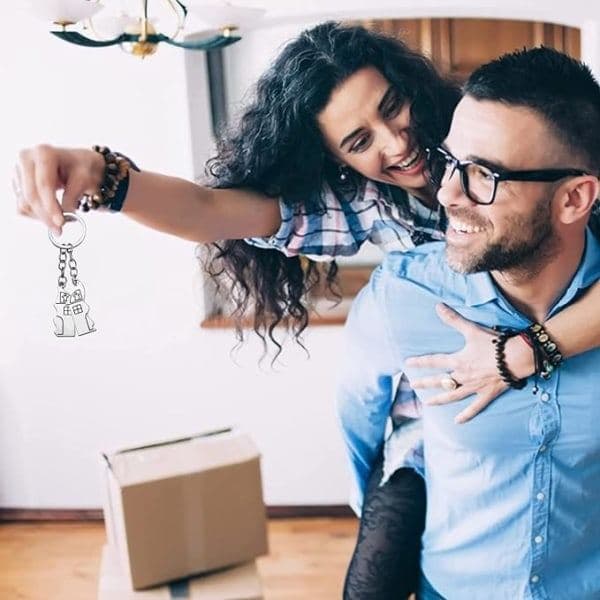 2-pak nøgleringe, nøglering i rustfrit stål til første husgave, huscharm, housewarming-gave