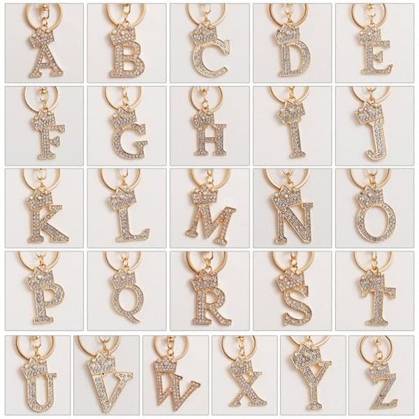 Luxury Crown Letter Metal Keychain Rhinestone Initial Keychain HH