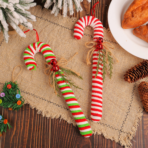 2 kpl Candy Cane -koristeet, juhlapyhien raidallinen pieni puukoriste, punainen ja valkoinen Candy Cane -joulukoriste