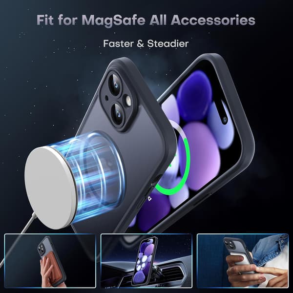 Magnetic Case for iPhone 15 Plus - Camera Protection, MagSafe Compatible, Transparent Matte Back