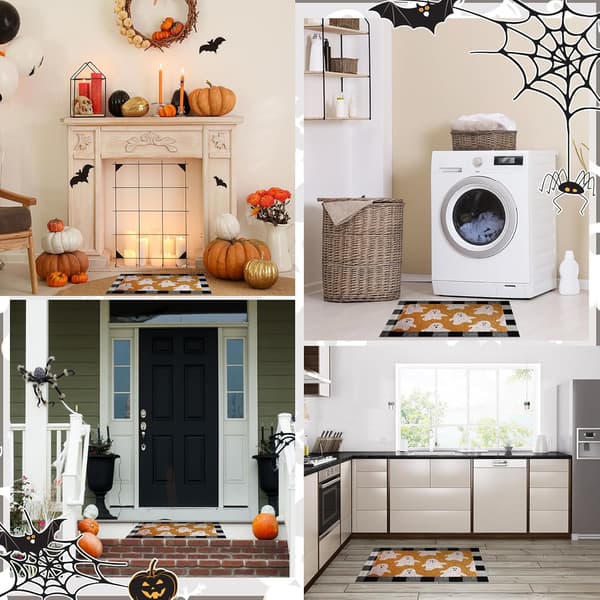 2 stk Halloween høst velkomstmatte bøffelrutete verandadekor Blue