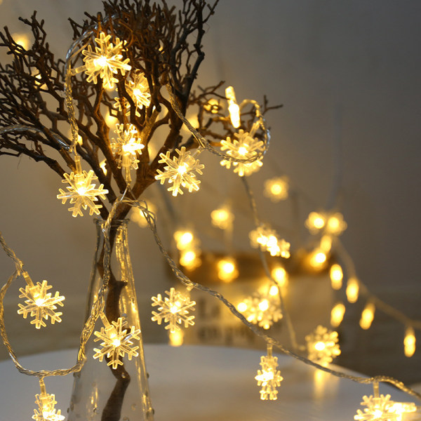 Vanntett LED-strenglys med 8 lysmoduser, lysende julefestival innendørs og utendørs dekorasjon (snøfnugg) Warm Colors 5,50 metros y 50 luces