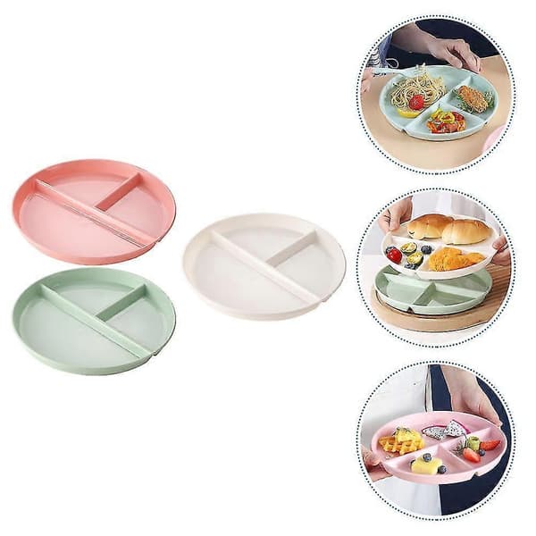 3-pack Portion Control Plates Three-Compartment Fruit Food Plates Divided Dinner Plates for Diet