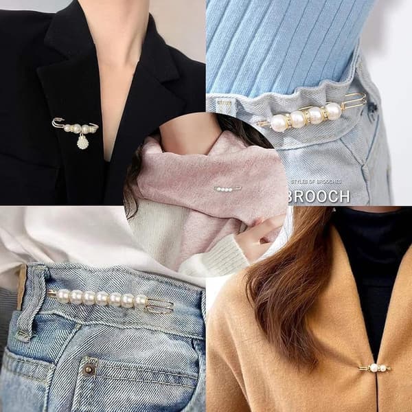Mode Perlebroche Sæt, 5 Stykker Hvide, Faux Perlebroche, Vestspænde