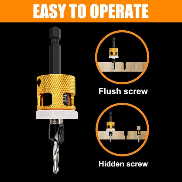 1/8 x 3/8 Countersink Drill Bit, Wood Milling Cutter with Depth Stop, Precise Drilling, 1/4\" Hex Shank, HSS, for Woodworking and Construction