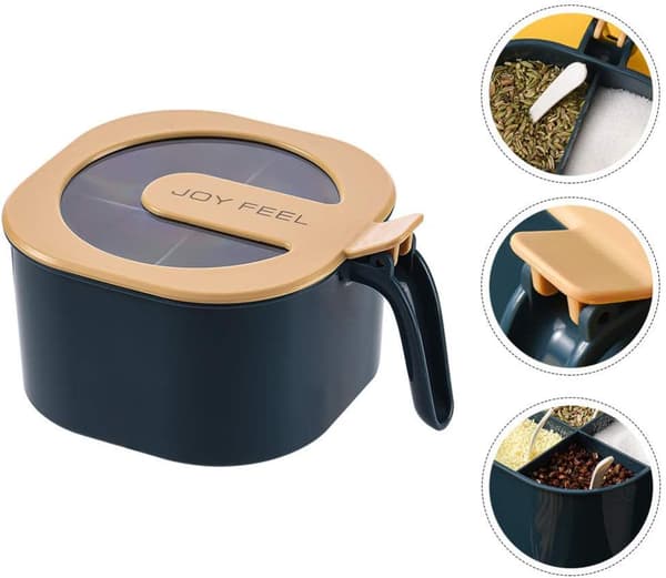Kitchen Square Spice Box with 4 Compartments and Spice Jars with Lids