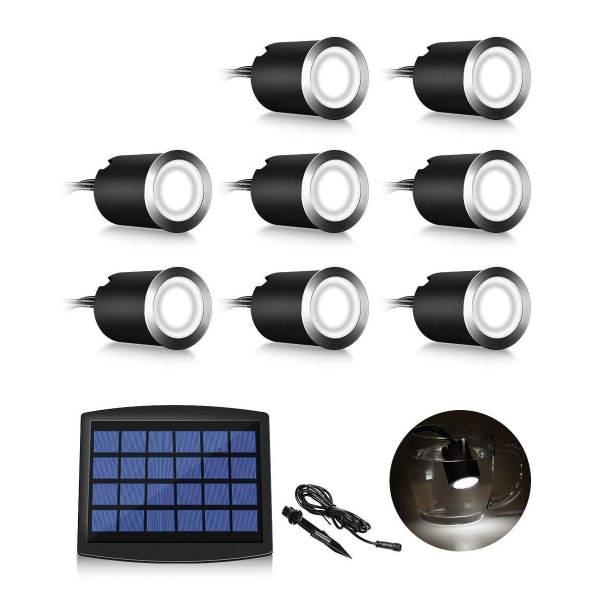 Sett med 8 Mini LED Spotlight Solar LED Recessed Ground Spotlight, 3W Innfelt gulvlampe for utendørs, Utendørs Recessed Ground Spotlight, Rus