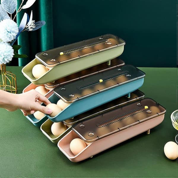 Rolling Egg Tray, Egg Holder for Refrigerator, Egg Dispenser, Rolling Egg Holder, Countertop Egg Organizer