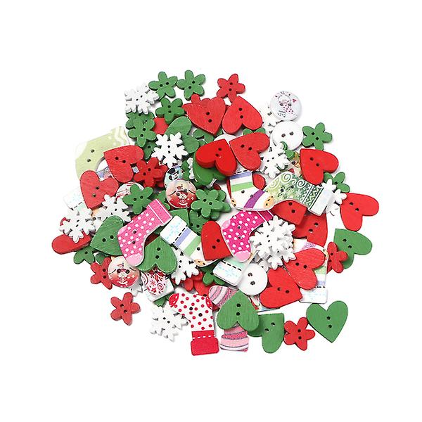 120 Pcs Wooden Buttons Red Heart Buttons Wood Heart Novelty Sewing Buttons Wood SnowflakeM