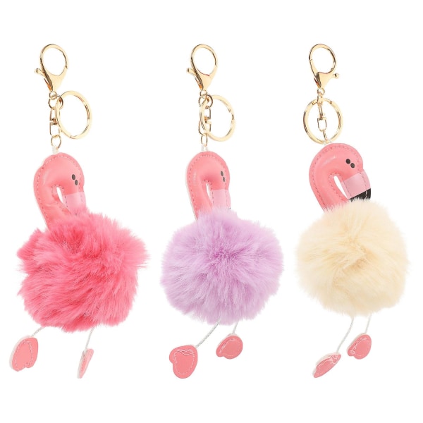 3 stk Fluffy Nøkkelring Plysj Dyr Flamingo Nøkkelring Nøkkelholder Hengedekorasjon (hvit/rosa/lilla) 3pcs