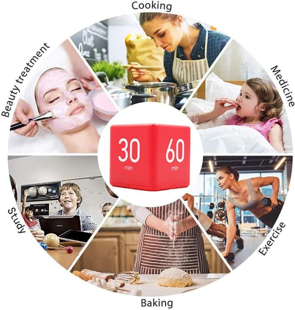 Køkkentimer (rød 15-20-30-60 minutter), kubetimer stopur og