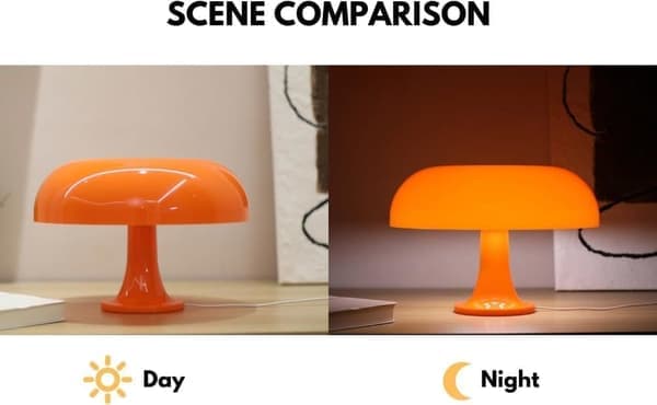 Orange svamplampa – En dimbar bordslampa i retrodesign som passar för sovrum och vardagsrum.