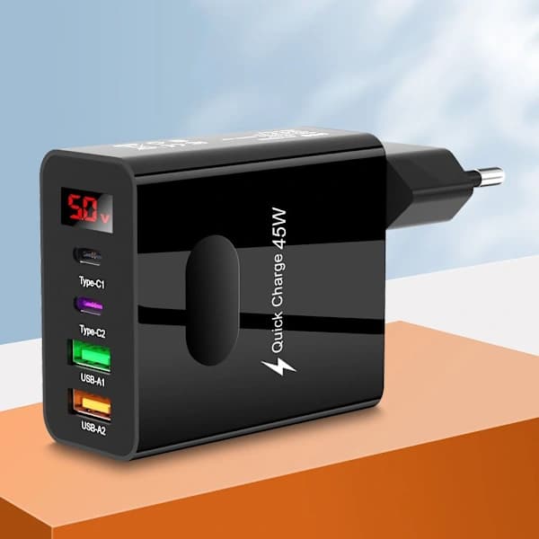 Mobil lader Multiport ladehode SVART EU-PLUGG EU-PLUGG Svart EU-Plugg-EU-Plugg