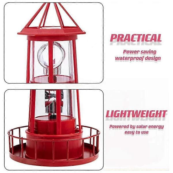 LED Solar Powered Lighthouse, 360 Degree Rotating Yard Lights A (FMY) Red Red