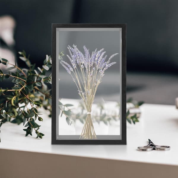 Træblomsterudstillingsramme Fotoramme 3D Hul Skyggeboks Sort Elegant