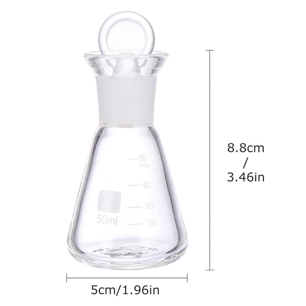50 ml lasinen Erlenmeyer-pullo silkkipainetuilla asteikoilla ja minimaalisella lämpölaajenemisella