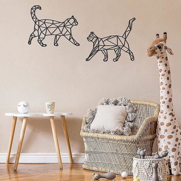 2 stk Metal Cat Art Wall Geometrisk Cat Silhouette Enkel Metal Wire Cat Home Stue Vegg Bedroom