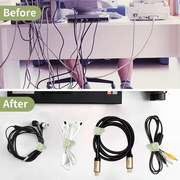 Reusable Silicone Cable Ties 16 Pcs Cable Straps Cable Organizer for Headphones Phone Charger Audio Cable Computer (16 Pcs, Green)