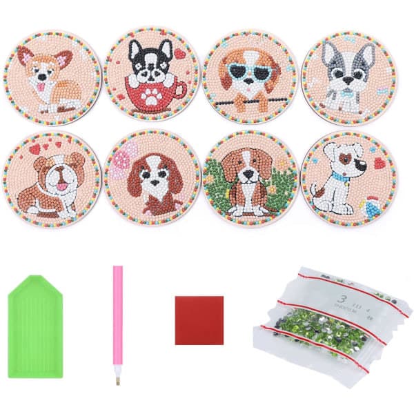8 dele 5D DIY Diamantmaleri Coasters, Diamantkunstmaleri