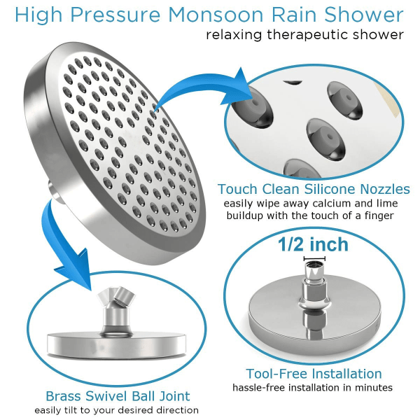 Shower Head - High Pressure Rain - Luxury Modern Chrome Look  -Adjustable Replacement for Your Bathroom Shower Heads (Luxury Polis