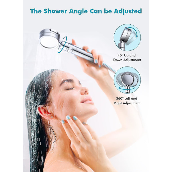 Aktivt kulfilter brusehoved 360 justerbar håndbruser Vandbesparende og trykforøgende brusehoved 3 spraytyper Håndbruser med tænd/sluk