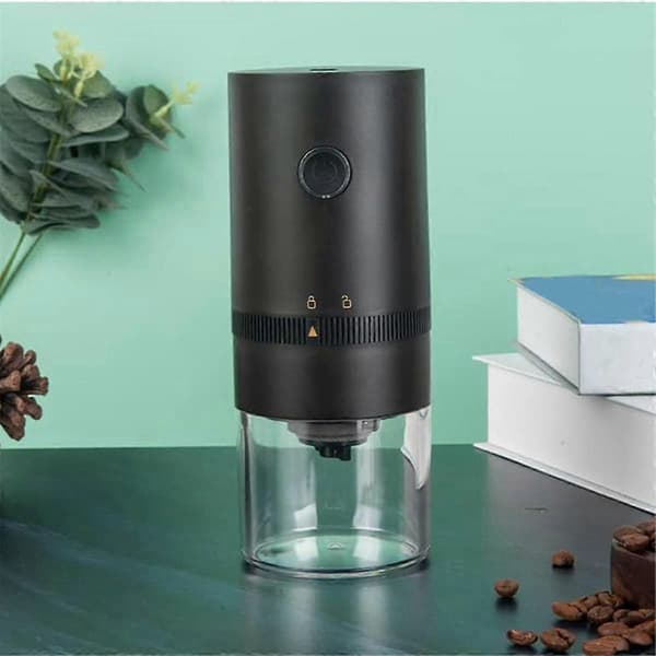 Bærbar Elektrisk Kaffekværn Til 4 Kopper -- Grovmalet, Kaffepulver, USB Genopladelig Sort