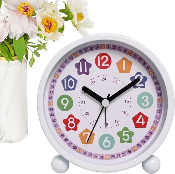 Cartoon Theme Children's Early Learning Alarm Clock, Silent Luminous Table Clock with Analog Hands, Quartz, White White White