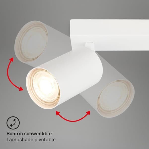 LED Ceiling Light with 2 Spotlights, White Metal, Flexible Direction, Powerful Lighting for Living Room, Bedroom, Kitchen