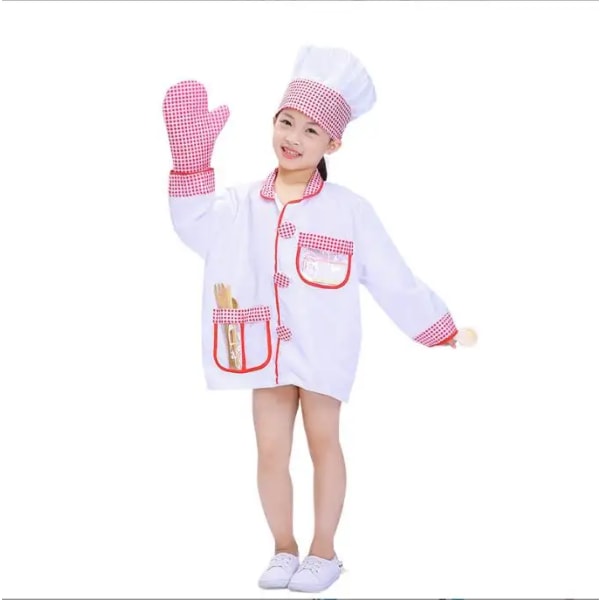 Kokke-rollespil Kostumekjole -Opsæt med realistisk tilbehør Frustrationsfri indpakning - Foregive kokkens outfit, kokkekostume til