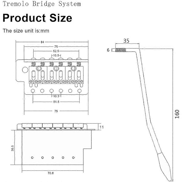 52,5 mm Gitarr Stratocaster Tremolo Stall Set för Fender Strat Squier Elgitarr Ersättning, silver