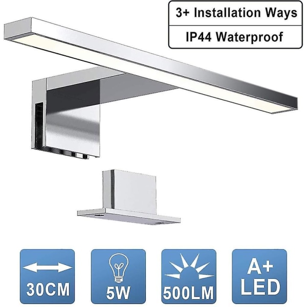 LED-spegellampa, IP44, Ytmonterad lampa + klämma, Badrumslampa, Sminklampa, Badrumsskåpslampa, Ytmonterad lampa