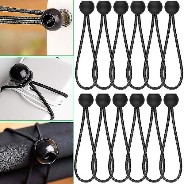 10 stk. 7,87 tommer sorte elastiske snore med kugler til pavilloner, telte, camping