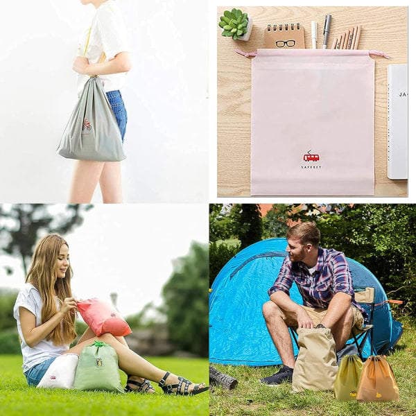 Fargerike reisevesker, reisepakke, vanntett pose med snøring, for reiser og camping, oppbevaring av småting