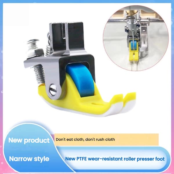 Teflon Narrow Roller Presser Foot Sewing Machine Accessories with Tools, Suitable for Industrial Single-Needle Straight Stitch Machine