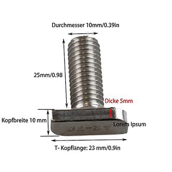 12 kpl T-uraruuvi, M10 X 25 ruuvit