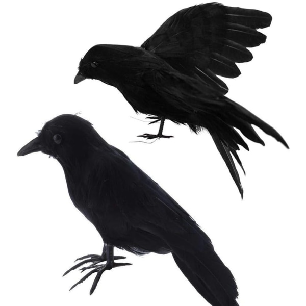 2 kpl:n set mustaa varis Realistisia lintukoristeita Tekivaris Halloween-rekvisiitta Tekivaris mustilla höyhenillä