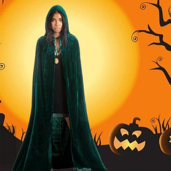 Luksuriøs Grøn Hætteklædt Kappe - 170cm / XXL - Karneval Halloween Kostume - Grøn Fløjlskappe - Hat