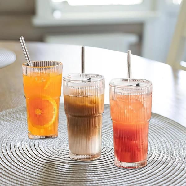 Matcha glas med sugerør og låg - Perfekt til iskaffe, bubble tea og smoothies - 600 ml
