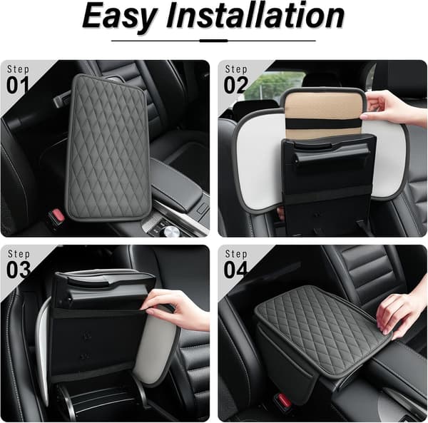 Car Center Armrest Mats, Genuine Leather Armrest Box Protective Cover, Waterproof and Scratch-Resistant, Comfortable Interior Accessories, Grey.