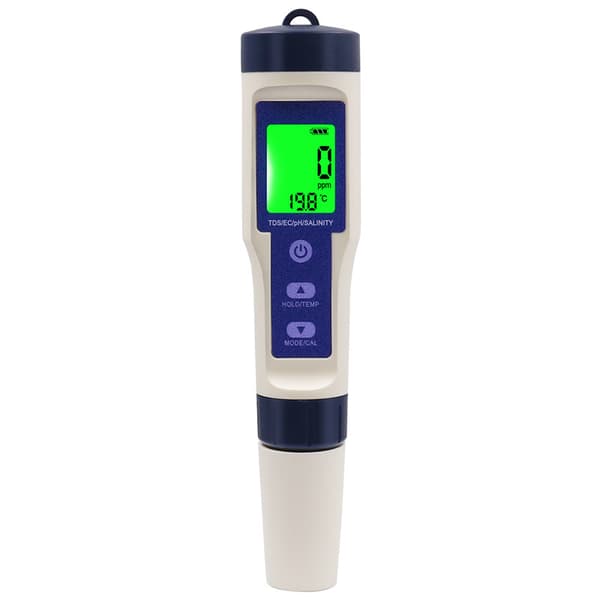 PH-måler, 5 i 1 PH/TDS/EC/Saltindhold/Termometer, LCD-display PH-tester, Elektronisk automatisk temperaturkompensation