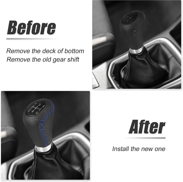Universal 5-speed Car Gear Shift Knob Manual Shifter PU Leather with Hole Black Blue Stitching