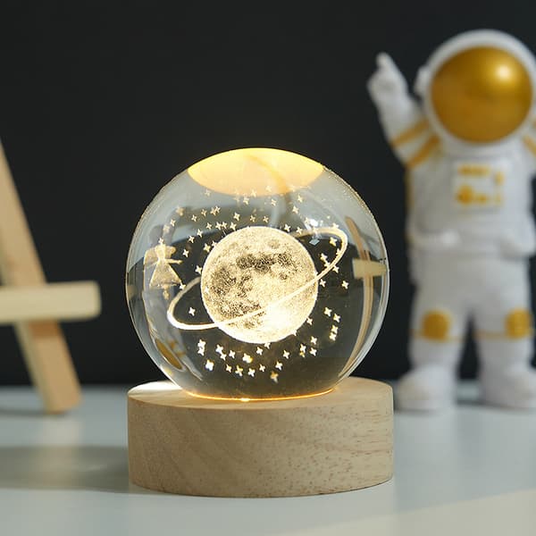 3D Solsystem Krystalkugle 61mm Universumsgaver med Lasergraveret Model