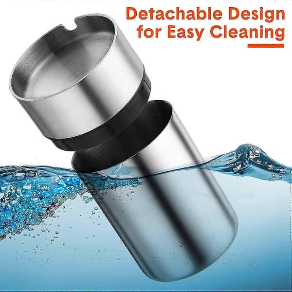 Car Ashtray with Lid 2 Pieces Stainless Steel Ashtray Automatically Extinguished Cup Holder Ashtray